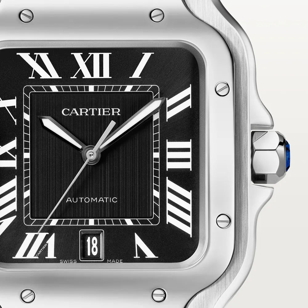 Cartier Santos Stainless Steel Chronograph Watch Black Dial