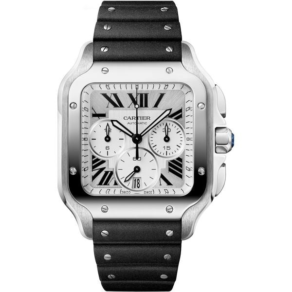Cartier Santos Stainless Steel Chronograph Watch Black Dial