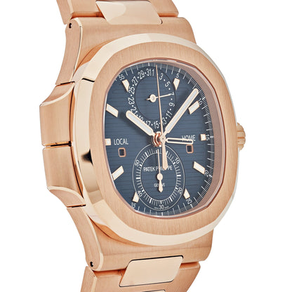 Patek Philippe Nautilus 3285 V3 – 5990/1R-001 Chronographe Flyback Heure Universelle Or Rose Cadran Bleu (2025)
