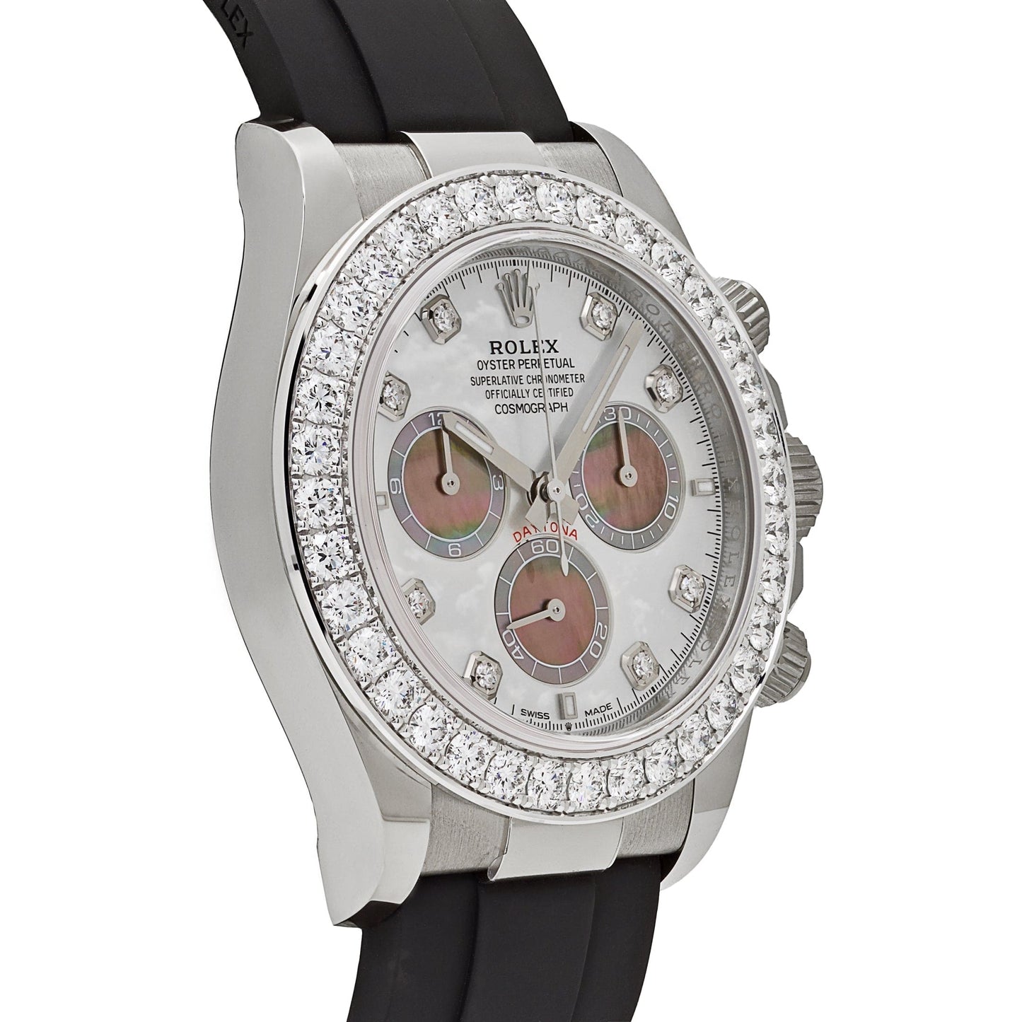 Rolex Daytona 126589RBR Or Blanc Cadran Nacre Diamants Lunette Diamants